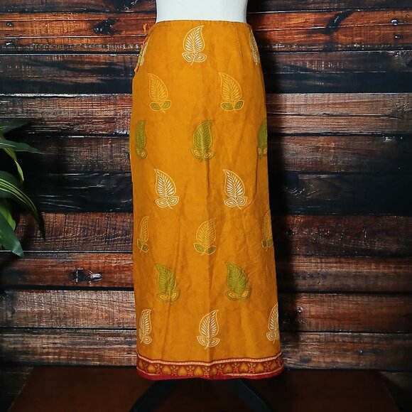 Erica Brooke Vintage Midi Wrap Skirt XS Bohemian Gold Leaf 100% Cotton - Picture 5 of 10